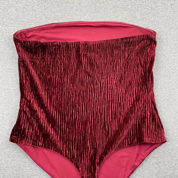 Naked Wardrobe Bodysuit Womens M Red Plush Velvet Tube Strapless Romantic Glam - Picture 10 of 12